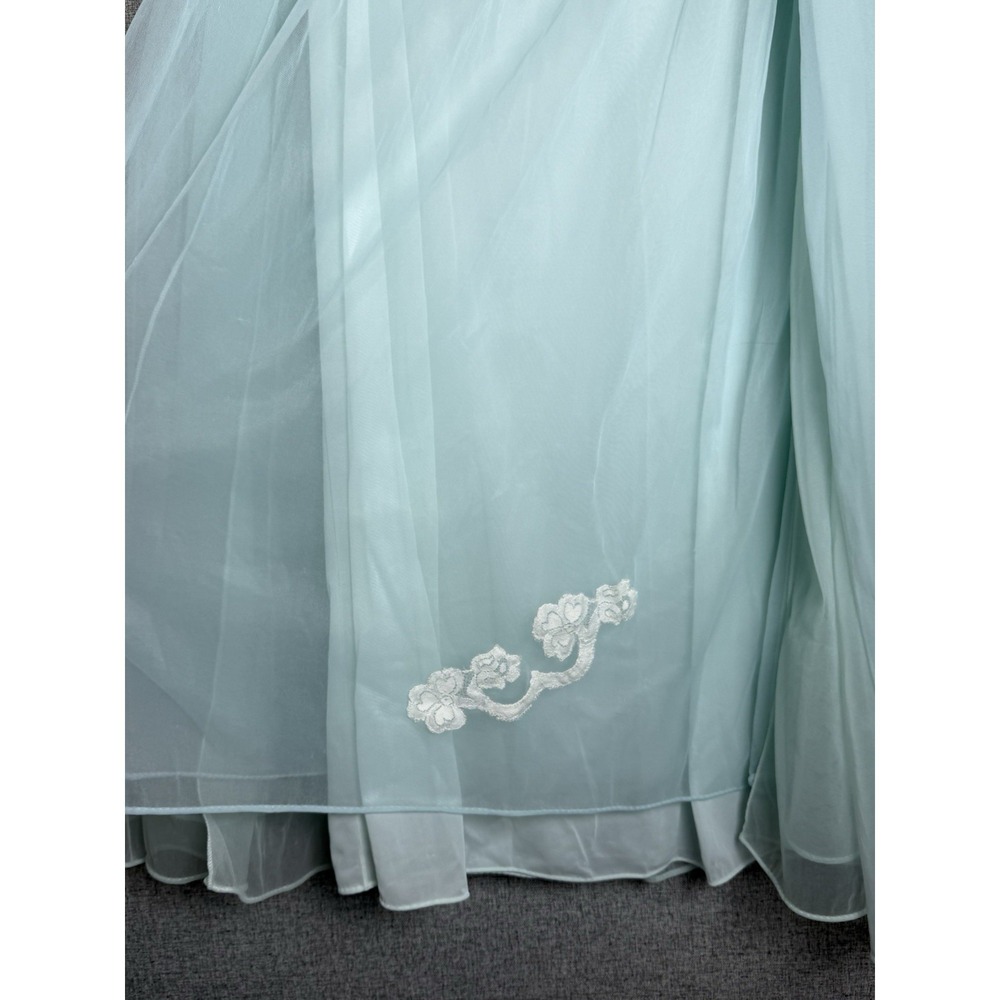 Vintage 60s Sea Foam Blue Green Lace Chiffon Nightgown Nightie Babydoll Robe LG - Picture 6 of 10